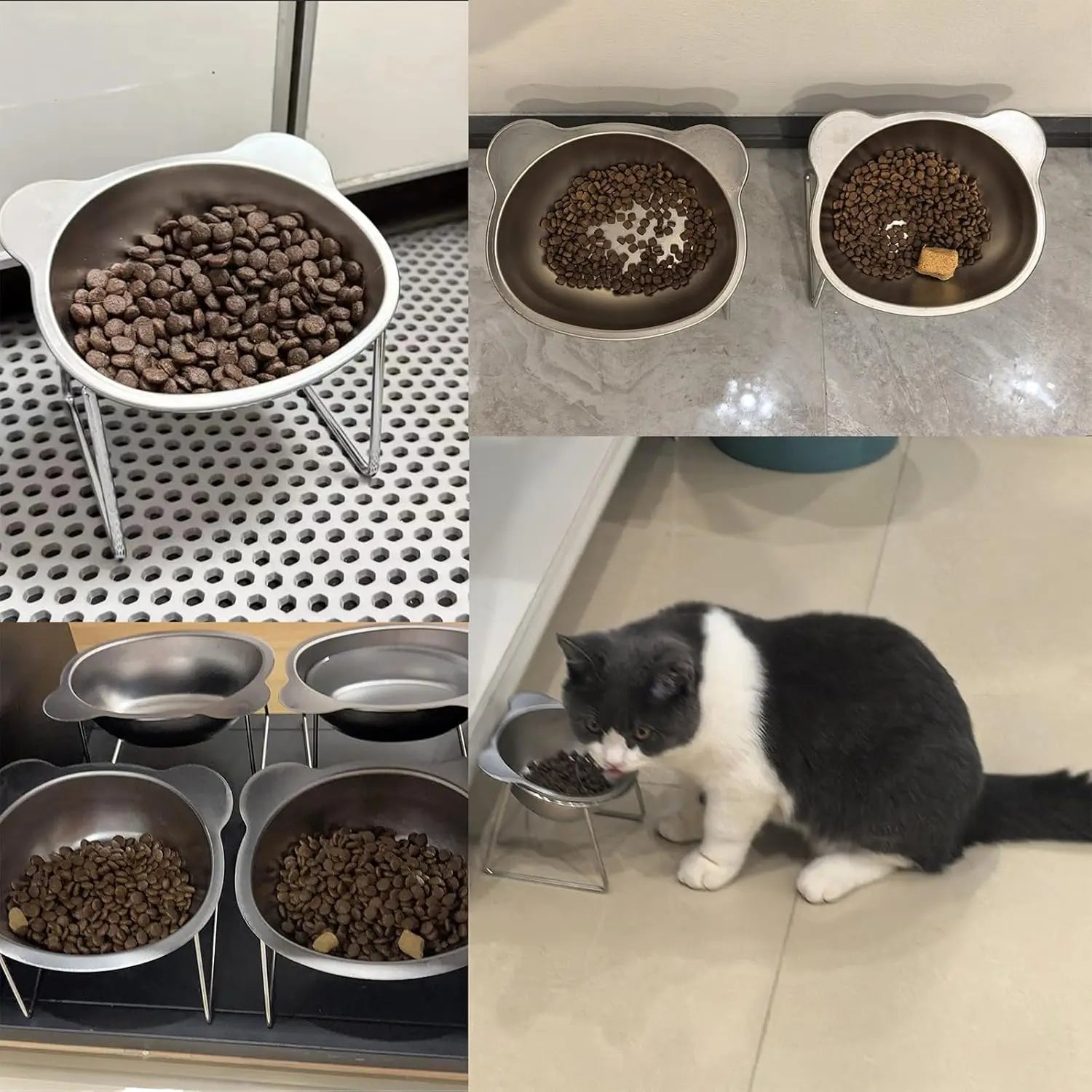 Cuencos para gatos elevados estables elevados 15 °   Cuencos para perros con protección para el cuello, cuenco de comida para gatos de acero inoxidable 304 resistente a roturas para cachorros y gatos