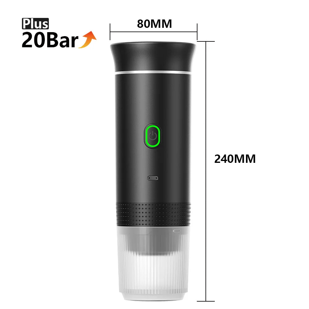Cafetera Espresso portátil eléctrica inalámbrica para coche y hogar, cafetera para acampar, cafetera de viaje en polvo con cápsula 3 en 1