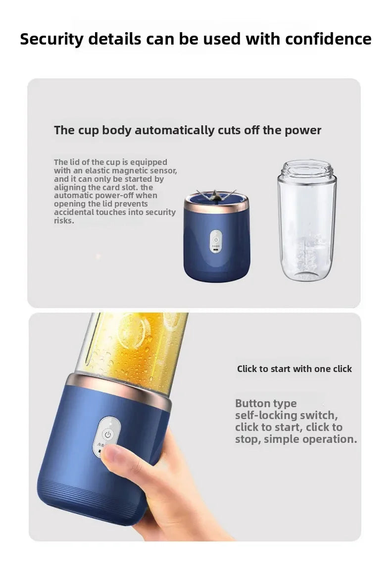 Batidoras de zumo de fruta portátiles, Mini botella eléctrica Personal de verano, USB para el hogar, máquina exprimidora de 6 hojas para cocina