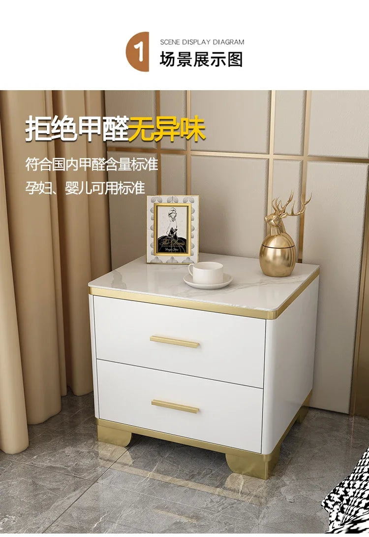 Mesita de Noche con Cajones, Mesa Auxiliar para Cama, Gabinete Blanco, Mesitas de Noche con Almacenamiento, Mueble Criado Mudo