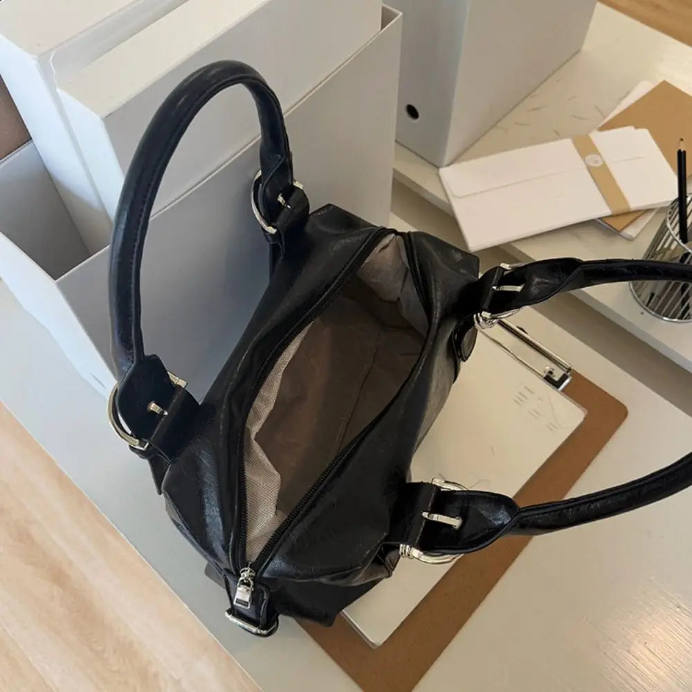 Bolso de Hombro Retro Y2K Simple con Remaches, Bolso de Motocicleta de Cuero PU Estilo Spicy Girl, Bolso Tote de Moda Coreana para Chicas