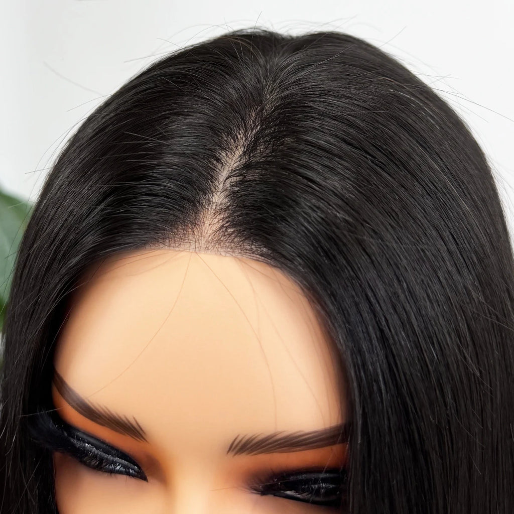 Peluca de cabello humano liso de 20 pulgadas de largo con base de seda de 10x12 cm, peluca de cabello humano virgen con base frontal de PU Bio, lista para usar.