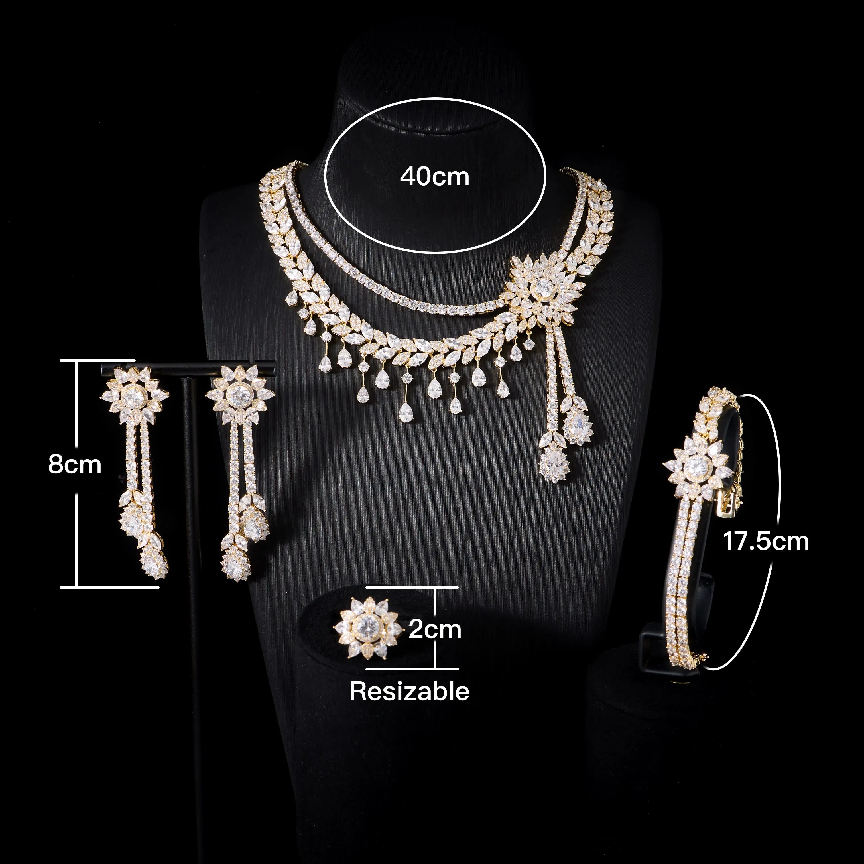 241101 Conjuntos de Collares de Lujo para Mujer con Circonita Cúbica, 4 Piezas, Joyería para Novia, Boda, Compromiso, Fiesta, Festival, Accesorio de Joyería