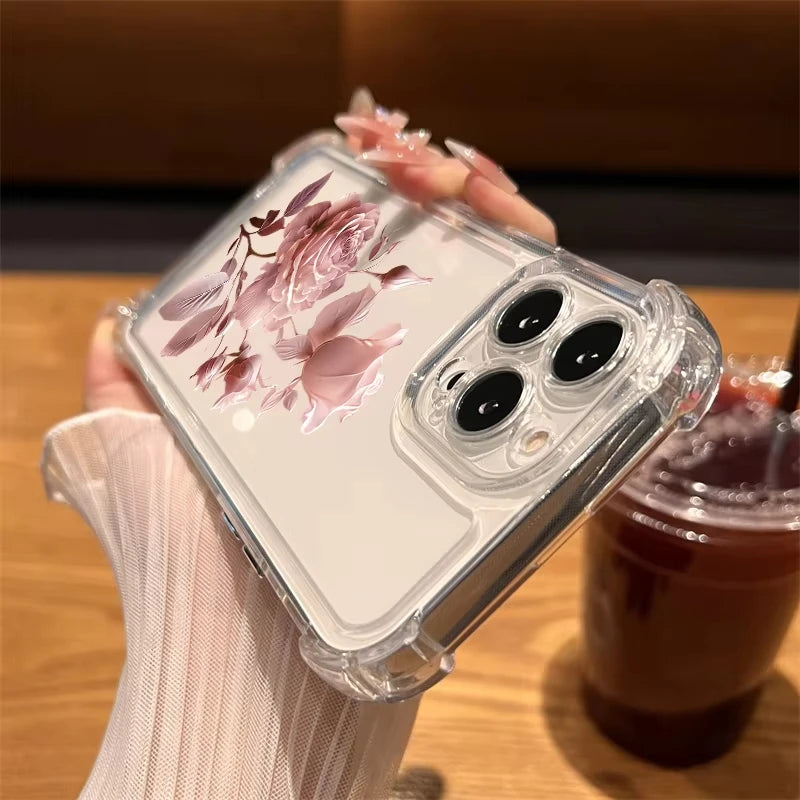 Funda de Silicona Transparente con Diseño de Flores para iPhone 17 Pro Max 11 12 13 14 Plus 15 16 Pro 17 Air X XR XS, Carcasa Protectora Suave