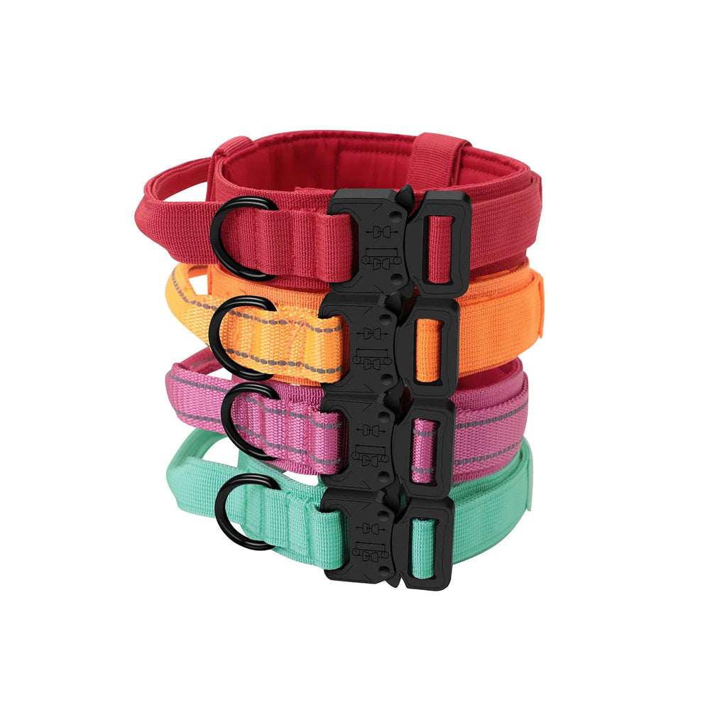 Collar táctico reflectante, collar de nailon ajustable para entrenamiento militar, collar para perro con asa, collar para perro de liberación rápida