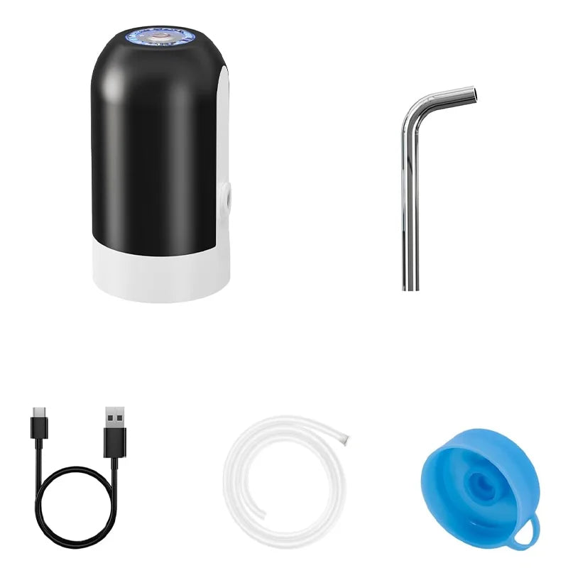 Water Dispenser for 5 Gallon Bottles, Portable USB Rechargeable Electric Water Pump, Drinking Water Jug Pump for Home, Kitchen, Living Room, Office, Camping, 3-5 Gallon Universal (Black)
