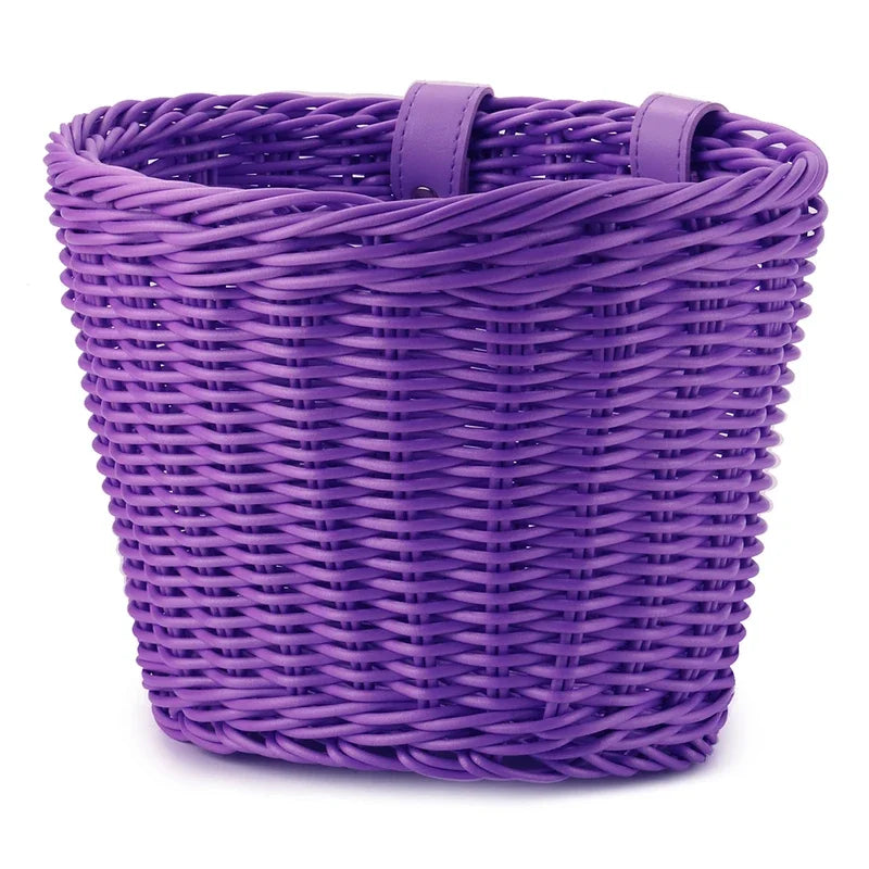 Cesta de bicicleta con manillar frontal, cesta de bicicleta tradicional multifunción, cesta de bicicleta tejida a mano impermeable para niños