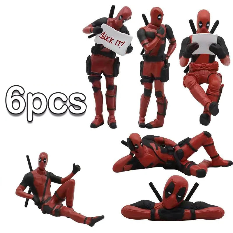 6 muñecos de acción nuevos de Deadpool y Wolverine, figura de Deadpool, modelo sentado, muñeco de los X-Men, colgante para coche, accesorios para coche, juguete para niños, regalo.