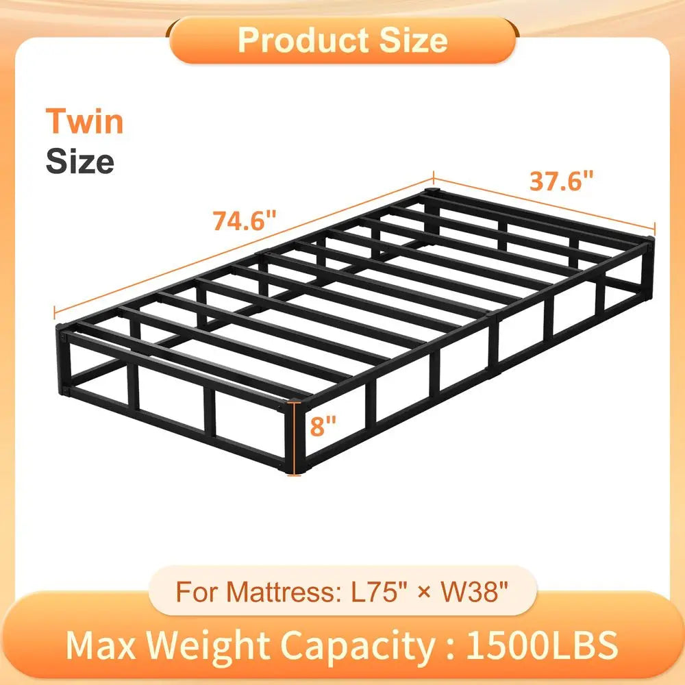 Somier para cama individual de 8 pulgadas, de metal de perfil alto con funda de tela, base resistente para colchón, fácil de montar