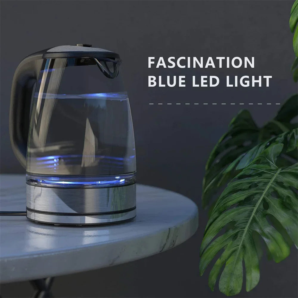 DEVISIB Hervidor eléctrico de vidrio, ebullición rápida de 2200 W, control de temperatura, mantener caliente las 4 horas, tetera de 2,0 L y caldera de agua caliente