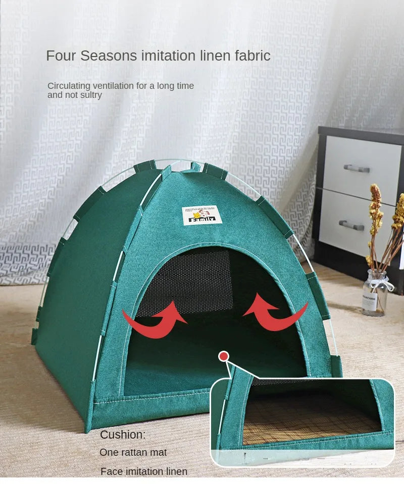 Casa Plegable para Gatos, Tienda de Campaña para Mascotas, Universal para las Cuatro Estaciones, Nido para Perros y Gatos, Colchoneta Refrescante de Verano, Portátil, Plegable y Transpirable para Exteriores