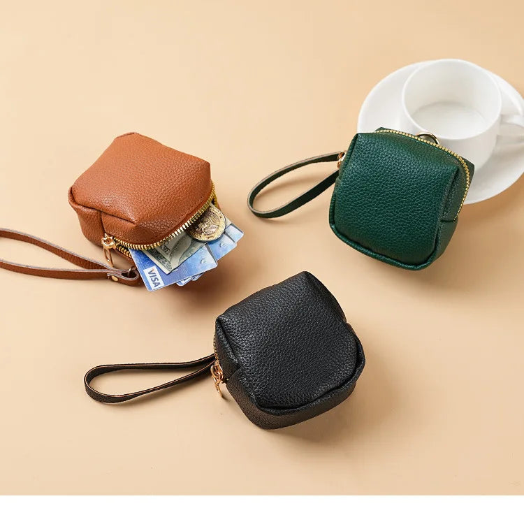Nueva Mini Bolsa de Monedas para Mujer, Portátil, para Guardar Lápiz Labial, Monedero de Cuero PU de Moda, con Correa Antipérdida, Bolsa para Llaves, Tarjetero Pequeño