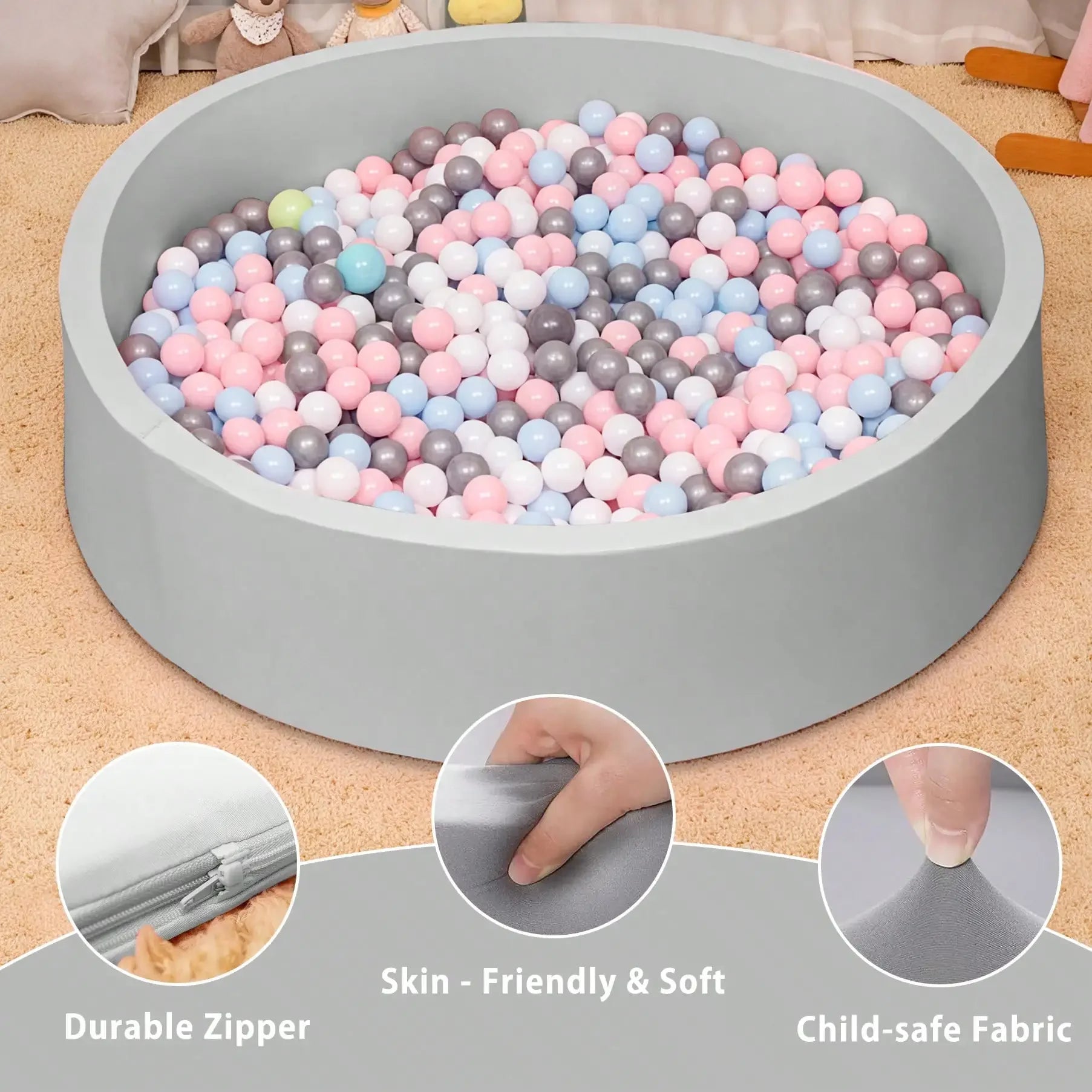 Piscina de Pelotas para Bebés, Piscina Redonda de Pelotas de Espuma Suave para Niños Pequeños, Piscina de Pelotas Pequeña para Interiores y Exteriores, Pelotas No Incluidas