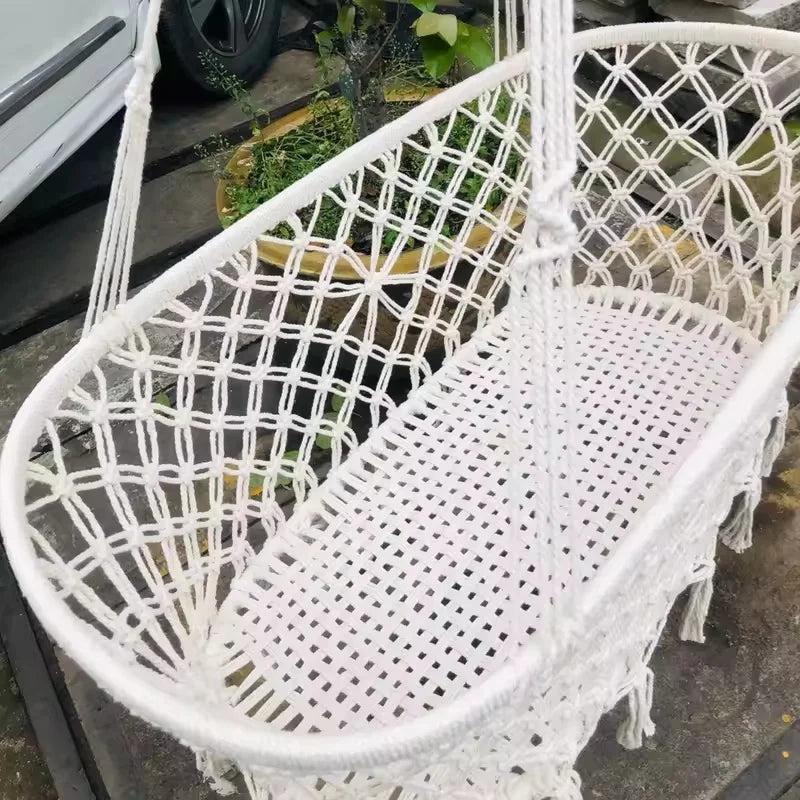 Cuna para Bebé, Cesta Colgante y Columpio Portátil para Guardería Infantil con Flecos de Cuerda