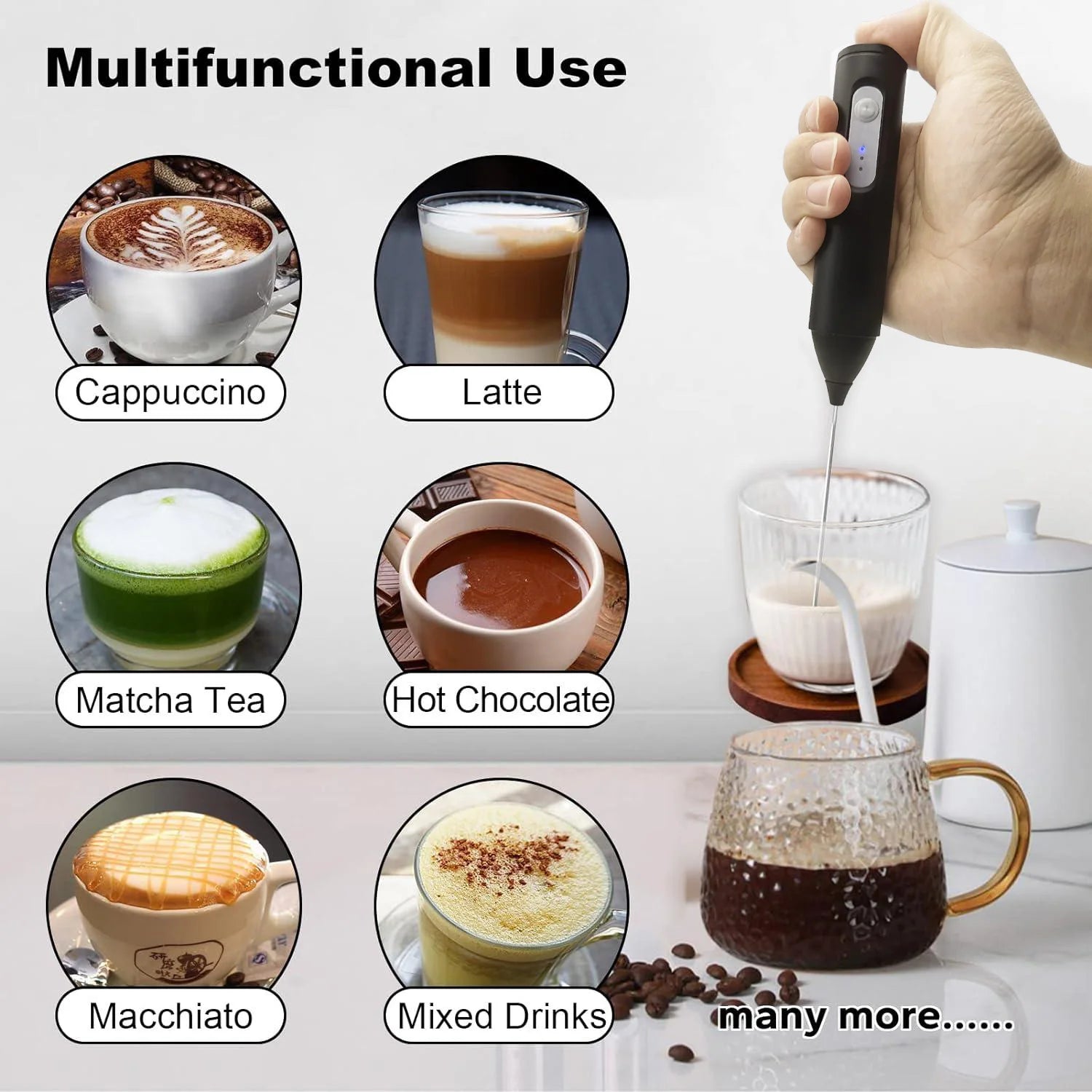 MINI Espumador de leche recargable por USB, máquina de espuma de 3 velocidades, batidor de café, mezclador con mango eléctrico, batidor de huevos