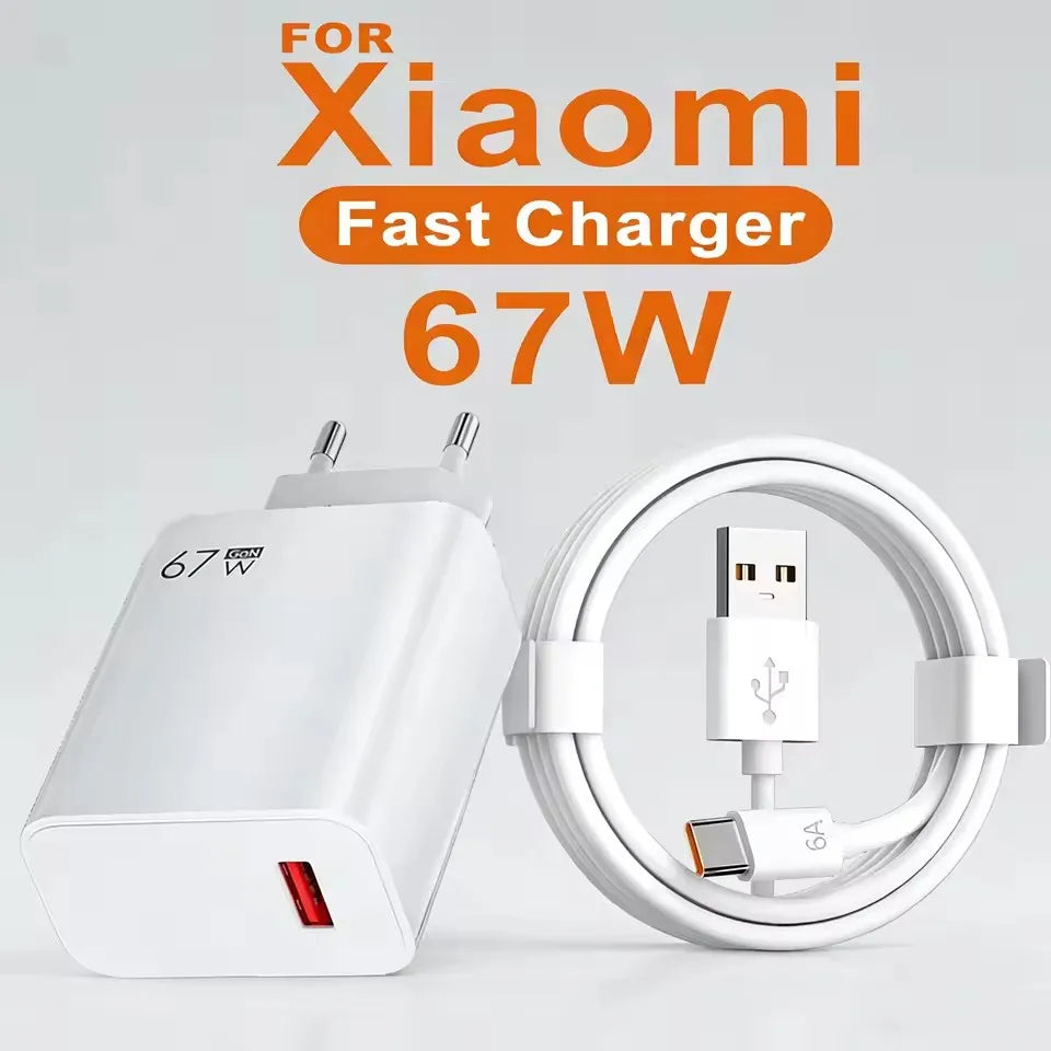 Cargador USB GaN de 67W con Carga Rápida, Cargador de Pared con Cable USB Tipo-C de 6A, Carga Rápida 3.0, Enchufe para iPhone, Samsung, Xiaomi