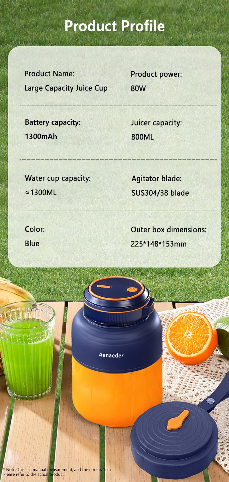 Exprimidor de Frutas Portátil Inalámbrico de 1300 ml, Recargable, Pequeño, para Alimentos Complementarios, Hielo Picado, Multifuncional, para el Hogar, 2026