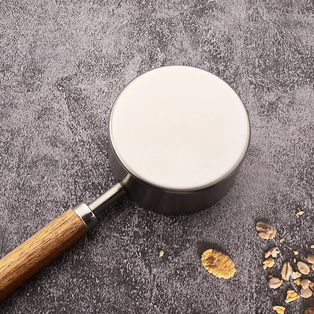 Mango de madera dorado, tazas medidoras de acero inoxidable, cucharas, herramientas para hornear, juego de cucharas medidoras de café, accesorios de báscula para barman