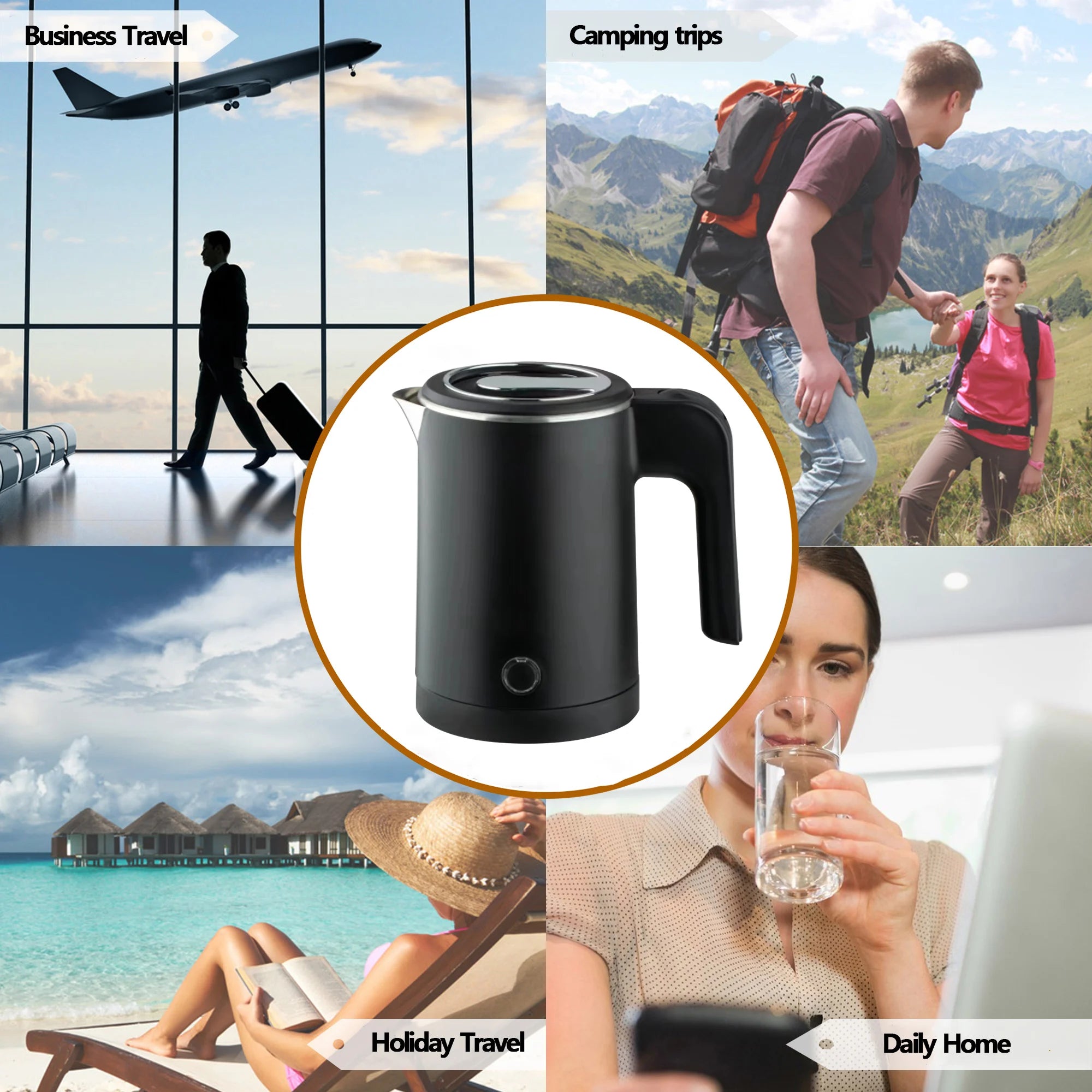 Hervidor eléctrico de viaje para té y café, caldera de agua portátil de acero inoxidable de 0,8l para Hotel, viaje familiar, cocina, tetera inteligente