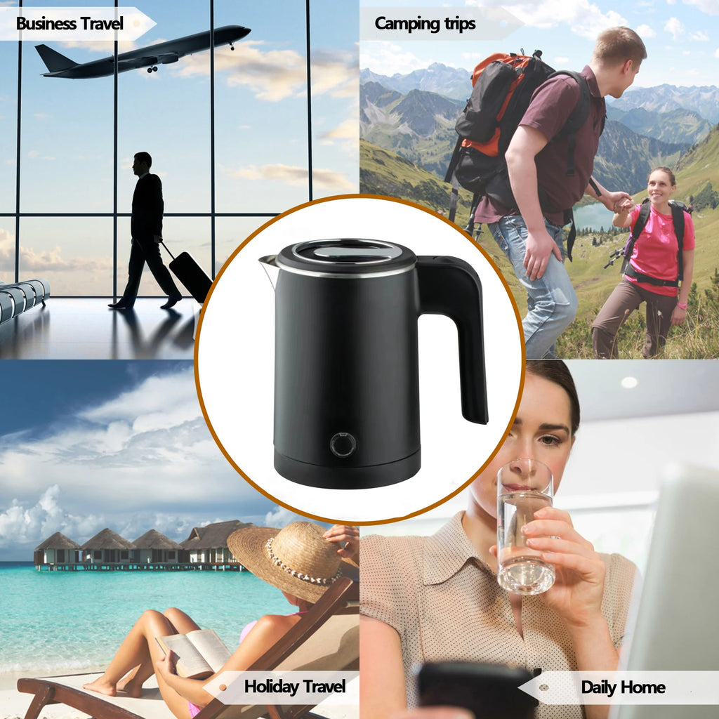 Hervidor eléctrico de viaje para té y café, caldera de agua portátil de acero inoxidable de 0,8l para Hotel, viaje familiar, cocina, tetera inteligente