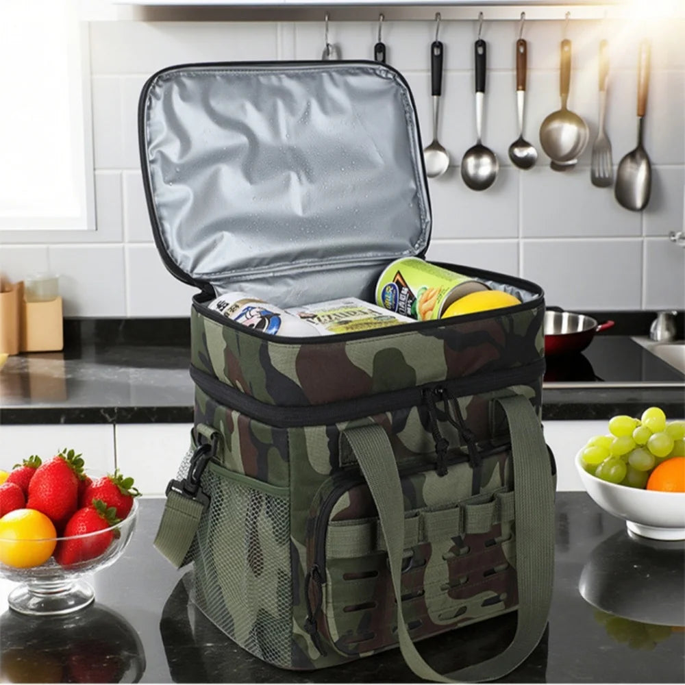Bolsa de almuerzo térmica táctica de gran capacidad de camuflaje, bolsa de hielo portátil duradera con aislamiento a prueba de fugas para exteriores