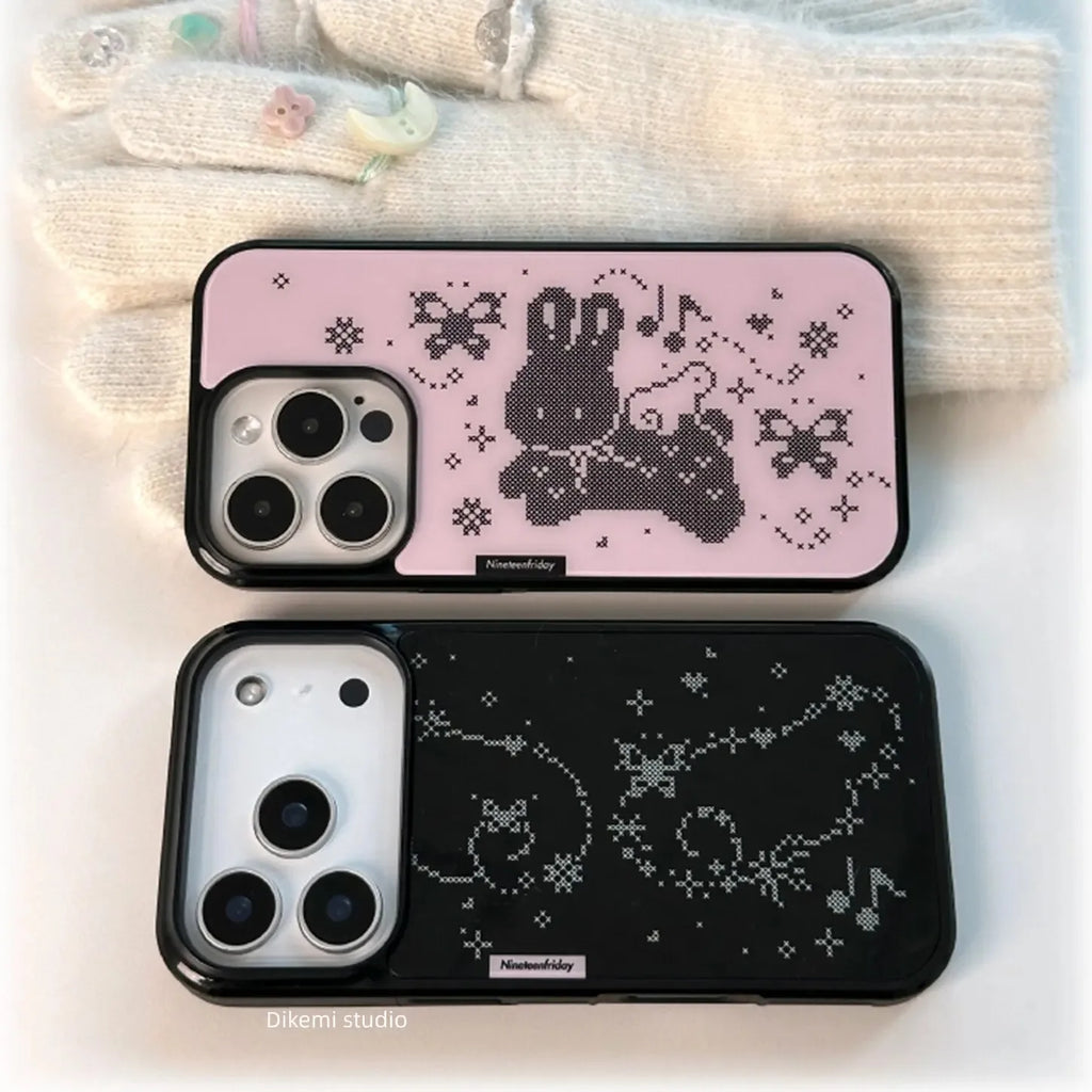 Funda de silicona a prueba de golpes con diseño de conejo coreano Ins Pixel y alas de ángel para iPhone 17 Air 16 15 14 Plus 13 12 11 Pro Max
