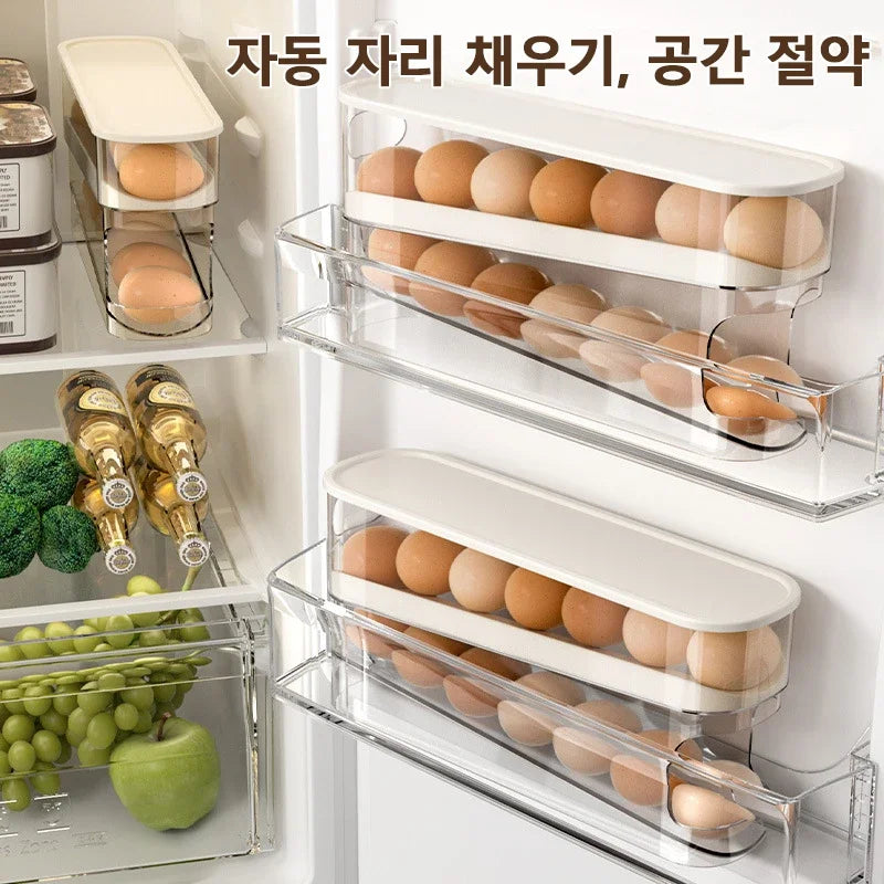 Caja de huevos tipo diapositiva, doble rodillo automático para huevos, puerta lateral para refrigerador, almacenamiento de huevos, soporte para huevos para encimera de cocina