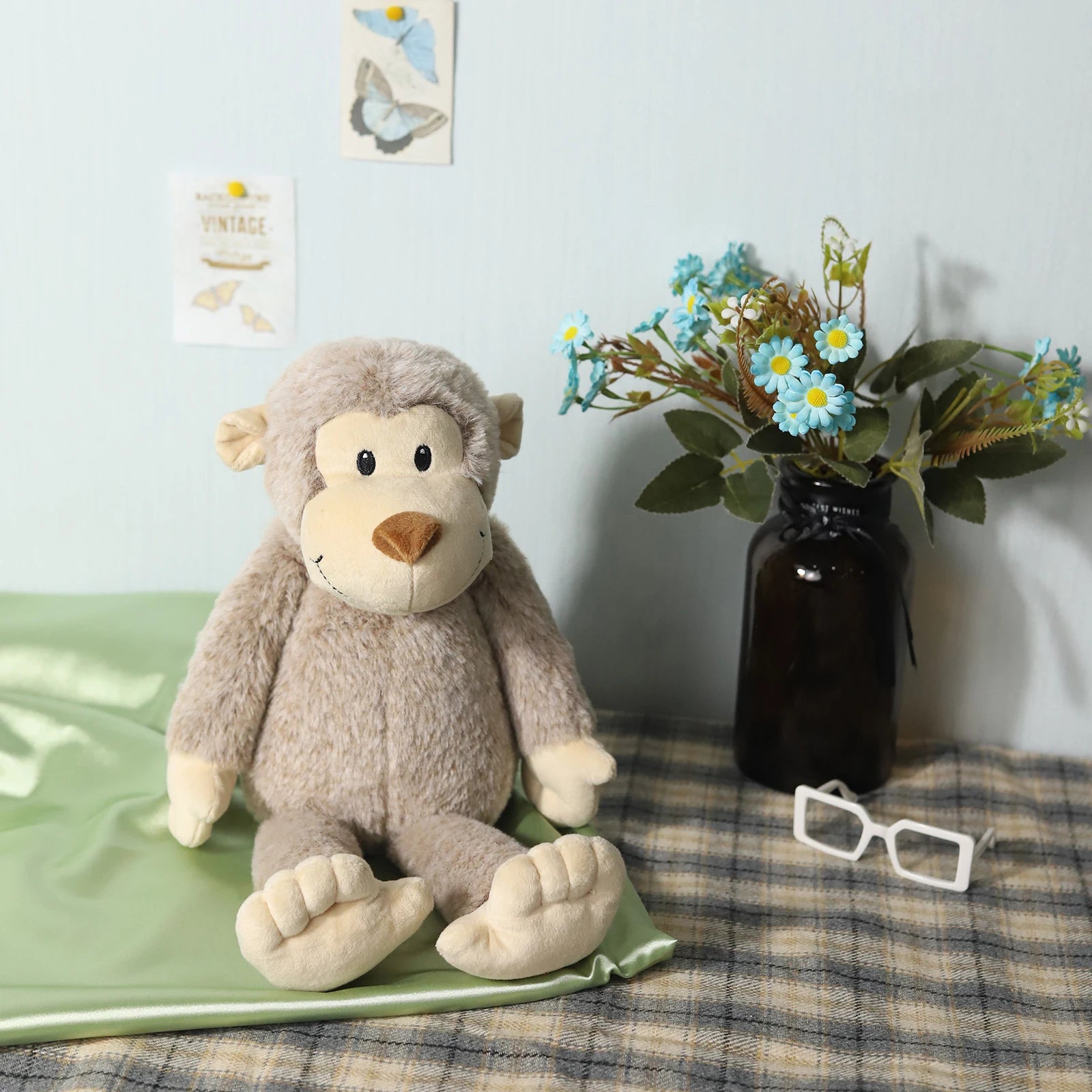 Bashful-muñeco de peluche de mono, Animal de peluche suave clásico, muñeca cómoda para bebé, bonito mono marrón, regalo para niños recién nacidos