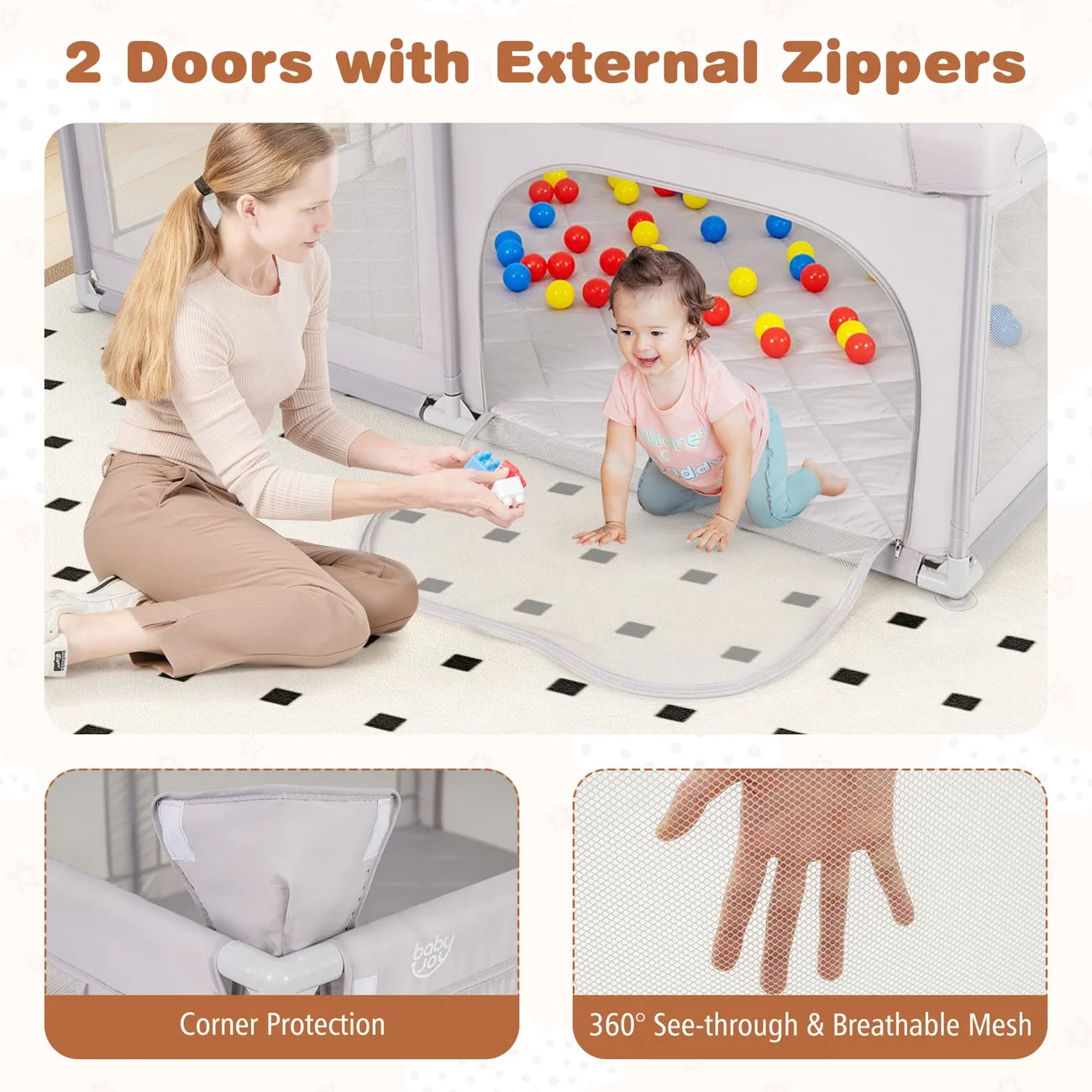 Parque de juegos para bebés / Centro de actividades para niños / Valla grande para bebés para interiores y exteriores con malla suave y transpirable para niños pequeños / Regalo de Halloween y Navidad