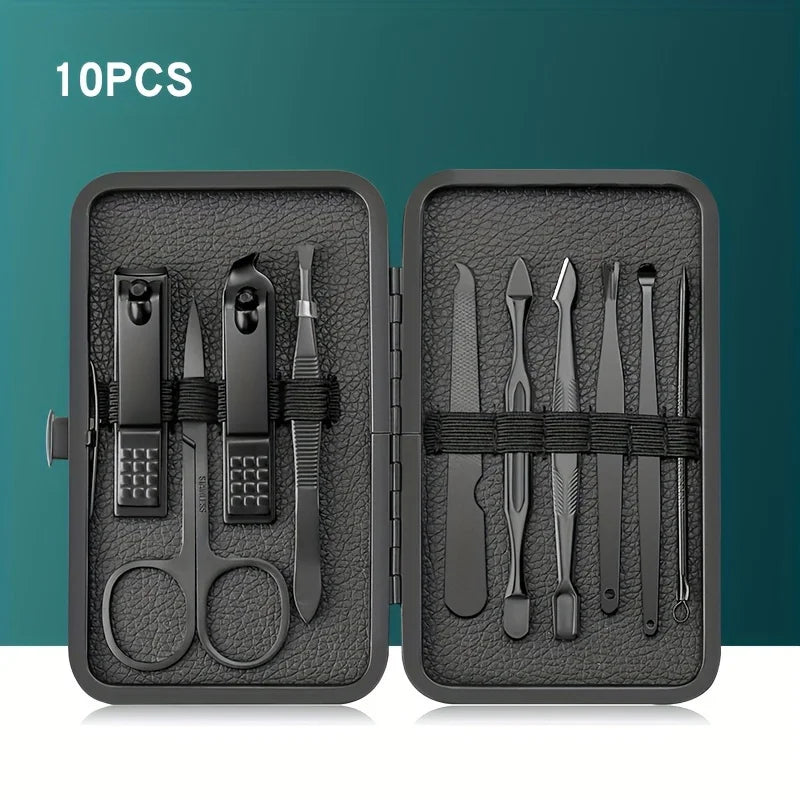 Juego de manicura profesional, cortaúñas de acero inoxidable con cuero portátil, 7/10/12/18/20/24 piezas