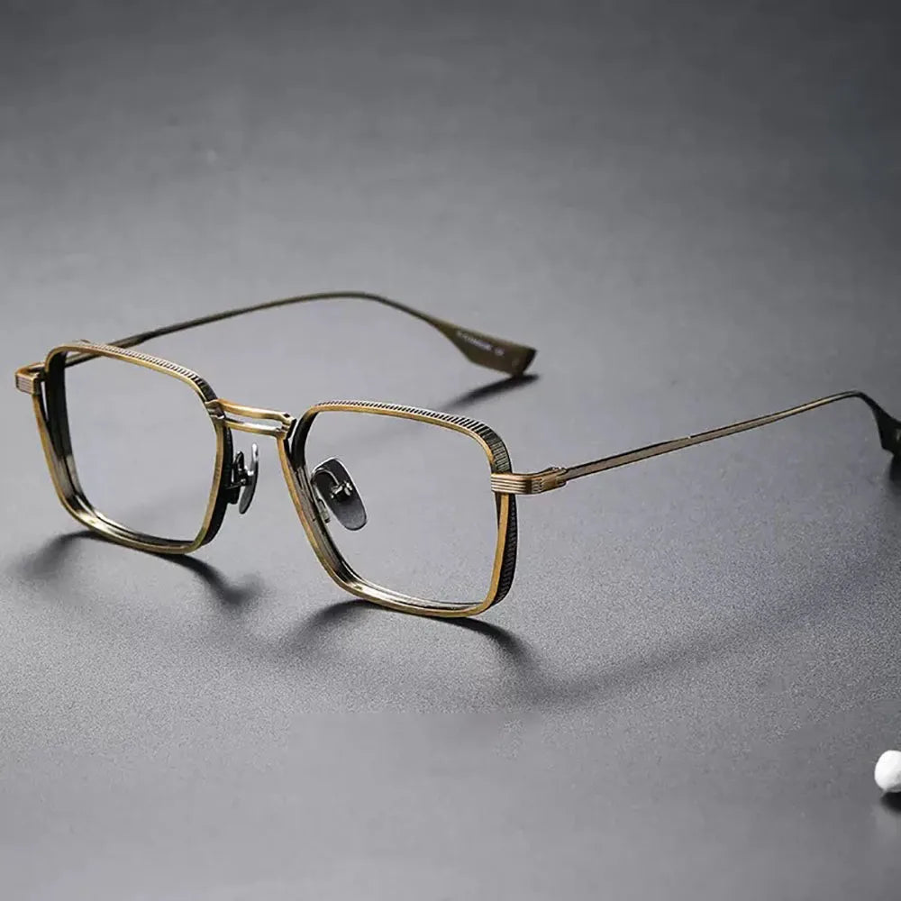 Gafas KLASSNUM para hombre, monturas ópticas de Metal cuadradas Vintage con lentes transparentes para hombre, gafas con lentes de luz azul, diseño de lujo