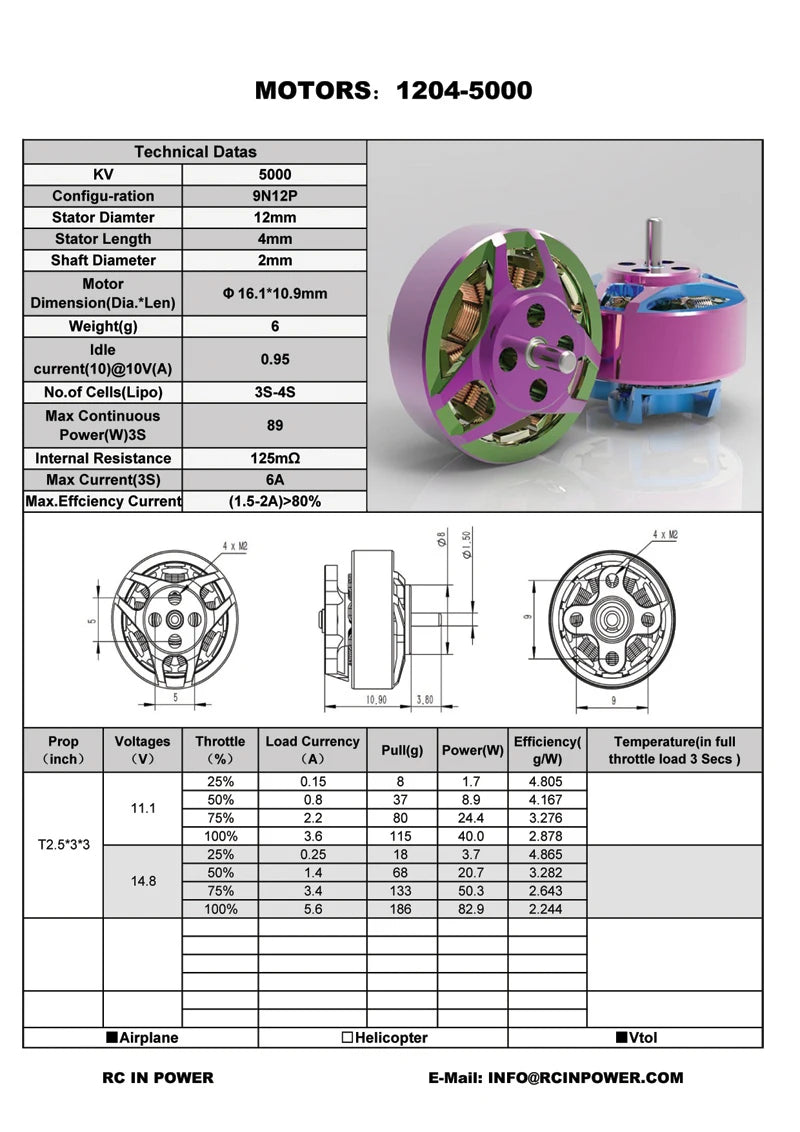 Motor sin Escobillas Rcinpower GTS 1204 V2 5000KV 8000KV 3-4S para Dron RC FPV, Piezas y Accesorios para Multirrotor