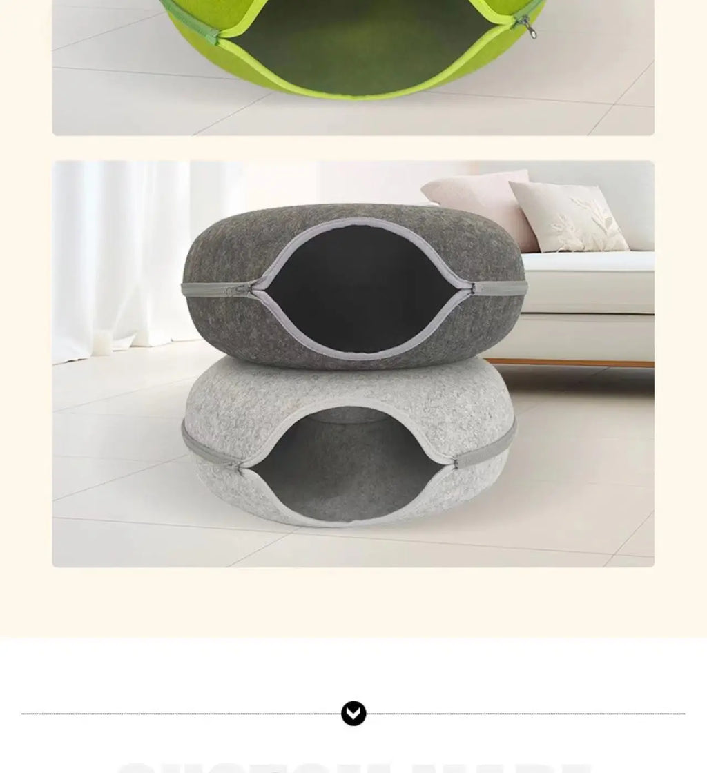 Cama Túnel para Gatos de Interior, Desmontable y Lavable, Cueva de Fieltro para Gatos, Escondite Interactivo, Nido de Descanso, Apto para Viviendas con Múltiples Gatos
