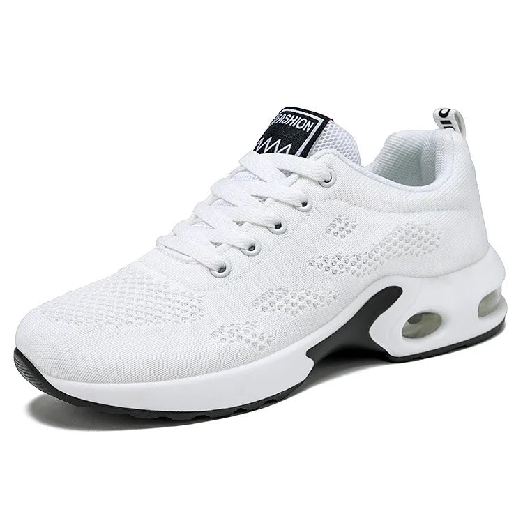 Zapatos deportivos transpirables con amortiguación de aire para mujer, zapatillas informales con cordones cruzados y tacón plano con punta redonda de estilo coreano