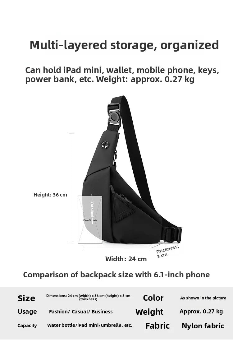 Bolso de Pecho Impermeable para Hombre, Bandolera, Mochila para Viajes Diarios, Membrana de Cuero Resistente a Salpicaduras, Ideal para Viajes Casuales