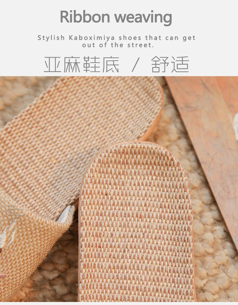 Zapatillas de lino antideslizantes para mujer, sandalias bordadas para el hogar, interior, Verano