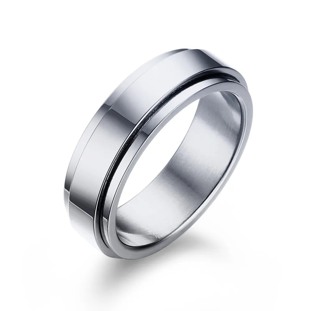 Anillo giratorio personalizado para hombres y mujeres, banda de boda giratoria de acero inoxidable de 6mm, anillo de cola masculino con inicial de fecha y nombre personalizado