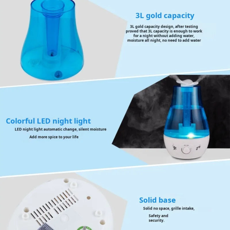 Humidificador de dormitorio para el hogar, difusor hidratante atomizador de gran volumen de niebla con doble pulverización, Mini purificador de aire aromático ultrasónico