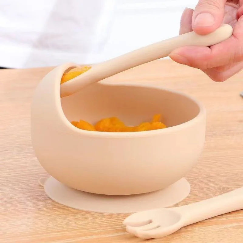 Juego de alimentación de bebé de silicona sin BPA, cuenco con ventosa, plato de comedor, taza de paja, cuchara, tenedores para niños, vajilla para bebés, platos para niños