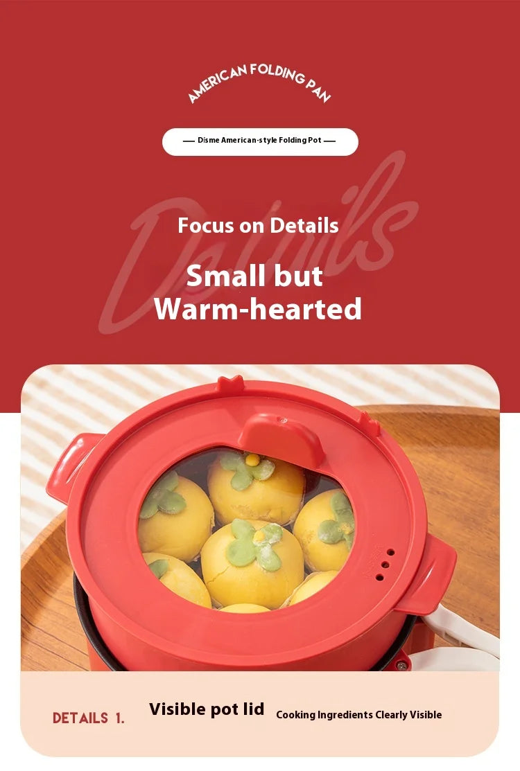 Olla calefactora eléctrica portátil, cocina multiusos de 1,5 l con tapa, Control automático de temperatura, cocina rápida para fideos instantáneos