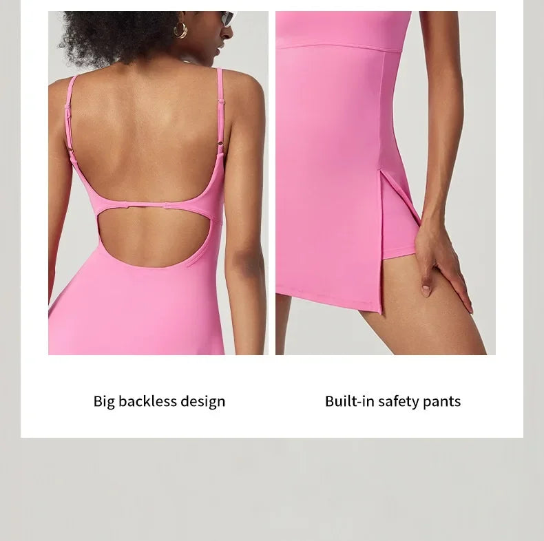 Vestido de tenis moderno SharpStar para mujer con pantalones cortos, vestido deportivo para bádminton y golf con almohadillas en el pecho, conjunto deportivo ajustado con abertura, vestido deportivo.