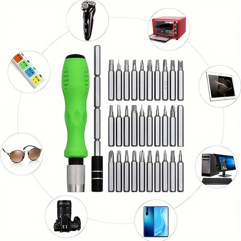 Kit de Destornilladores Multifuncional 32 en 1, Ideal para Reparar Muebles, Dispositivos Móviles, Computadoras, Pequeñas Tareas de Reparación