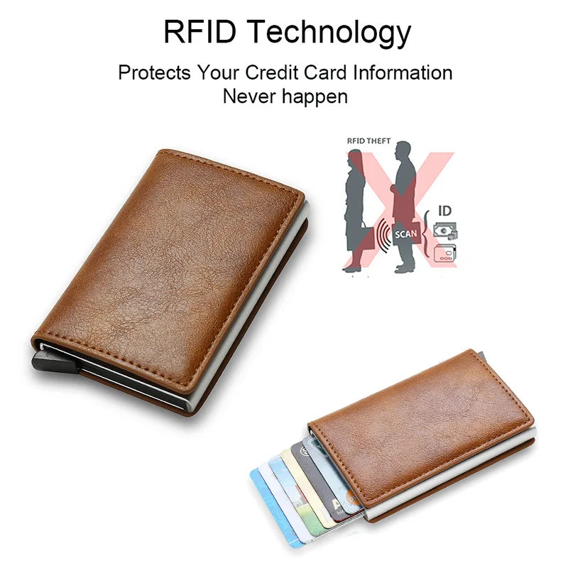 Cartera de aluminio Rfid para hombre, tarjeteros, monedero de fibra de carbono para hombre, cartera inteligente delgada de negocios, tarjetero de crédito, funda, soporte para notas