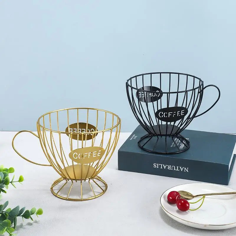 ♥ Soporte para Cápsulas de Café de Metal en Forma de Copa (Dorado/Negro) - Estante de Almacenamiento de Alambre para Cápsulas Nespresso, Organizador de Encimera de Cocina