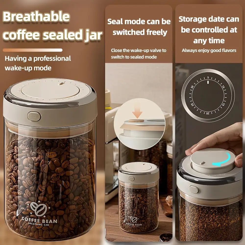 Tarro sellado al vacío de granos de café de calidad alimentaria con rastreador de fecha y contenedores de almacenamiento con válvula de ganado para granos, refrigerios, azúcar y té