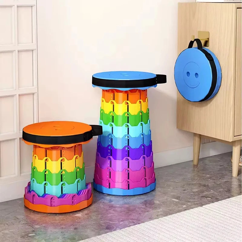 Taburete Plegable Retráctil - Diseño Portátil con Asa, Multicolor, Resistente, Ideal para Picnic, Camping y Pesca