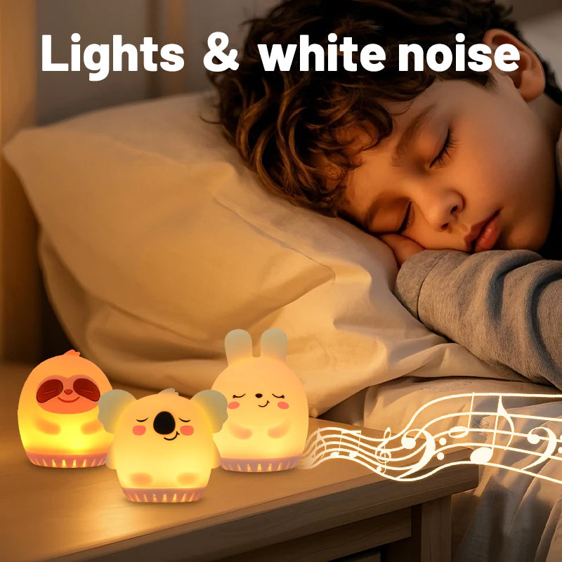 Mini máquina de ruido blanco de conejo bonito, luz LED nocturna, 20 música calmante para bebés, ayuda para dormir, lámpara de palmas de silicona para niños y niños