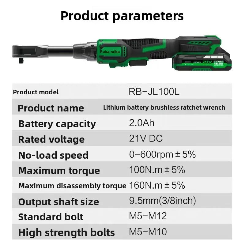 RUIBA-llave eléctrica inalámbrica sin escobillas, 3/8 pulgadas, 100NM, para batería Makita de 21V, destornillador, herramientas eléctricas, RB-JL100L