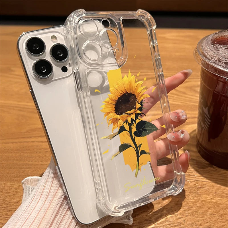Funda de Silicona Transparente con Diseño de Flores para iPhone 17 Pro Max 11 12 13 14 Plus 15 16 Pro 17 Air X XR XS, Carcasa Protectora Suave