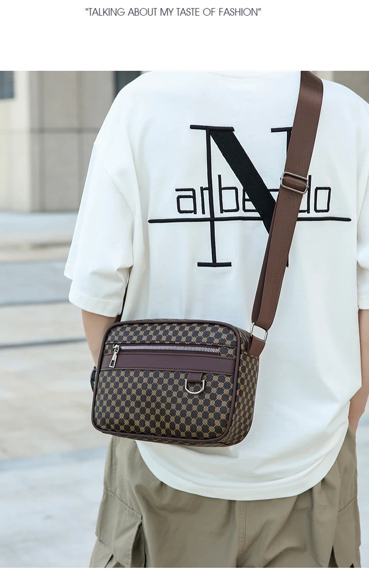 Bolso de hombro con estampado de moda para hombre, bandolera de mensajero de piel sintética, bolso de estilo Vintage para hombre, bolso de hombro, regalo para hombre